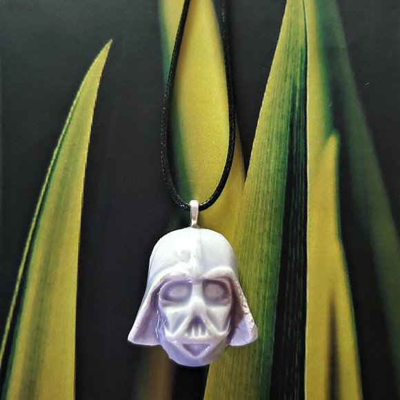 Handmade Ceramic Pale Lilac Darth Vader Pendant Necklace - Picture 12 of 15